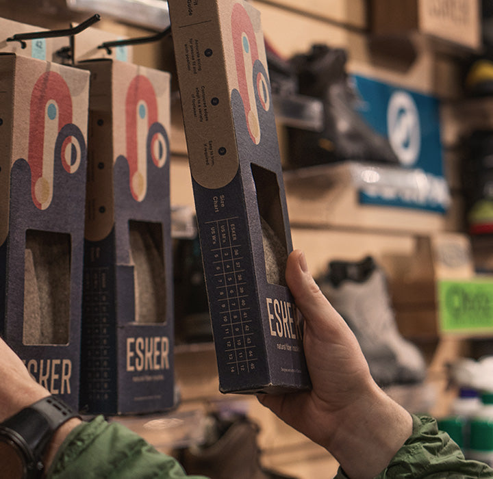 Esker insoles on the wall at a dealer