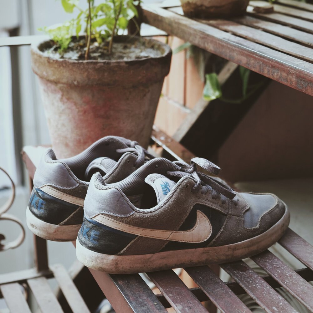 Smelling sneakers left outside